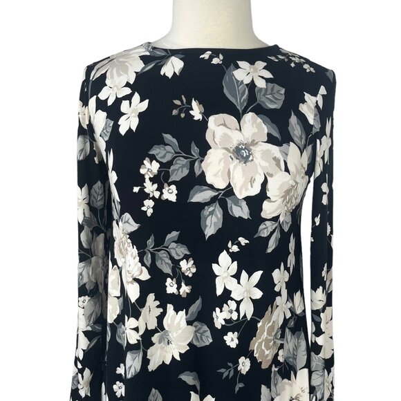 Old Navy Shift Dress Size Small Tall ST Black Floral LS Knit Swing Black - Picture 3 of 9